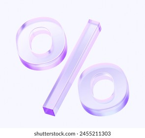 Prozentsymbol mit farbigem Verlauf. 3D Rendering Illustration für Grafikdesign, UI UX Design, Präsentation oder Hintergrund. Form mit Glaseffekt	 – Stockillustration
