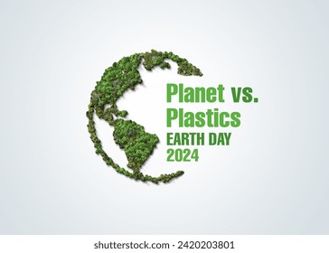 Planet vs. Plastics , Earth day 2024 concept 3d tree background. A bottle of water with a green forest inside, the idea is to recycle old plastic bottles, think green.: stockillustratie