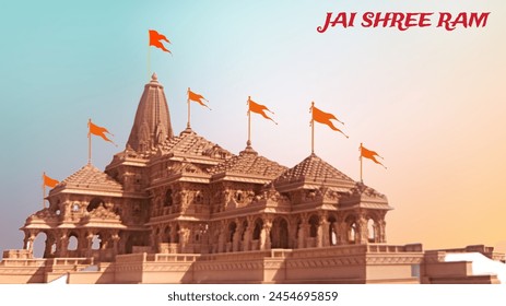 Ram mandir, Ram mandir ayodhya, Ilustración vectorial Shri Ram Janmbhoomi  Ilustración de stock
