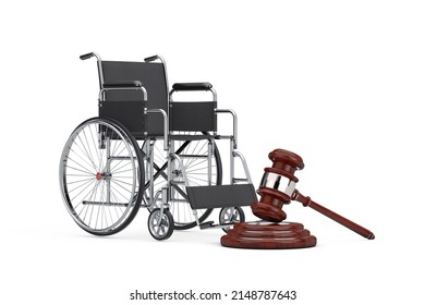 Red Wooden Justice Gavel with Empty Wheelchair on a white background. 3d Rendering  Stock-illustration