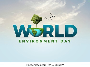 World Environment Day 2024 concept - Land restoration, desertification and drought resilience, 3d tree background. Ecology concept. We are #GenerationRestoration: stockillustratie