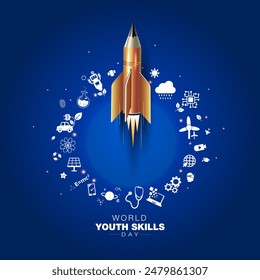 World youth skills day theme Youth Skills for Peace and Development. Illustrazione stock
