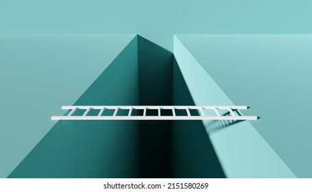 White ladder bridging gap in the floor, modern minimal business sucess, achievement or obstacle concept, 3D illustration 庫存插圖