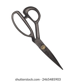 Tailor's scissors for cutting and sewing. Working tool for seamstress, dressmaker, designer. Watercolor illustration on isolated white background Stock-illustration
