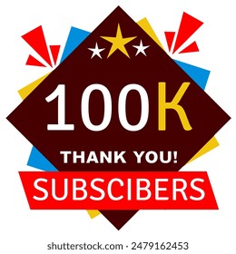 10万人の定額プラン契約者クリエイティブポスターをありがとうございます。100.000のネットワーキング「いいね！」に明るいお祝い感謝。100 000フォロワーのサイン。 インターネット投稿デザイン。のイラスト素材