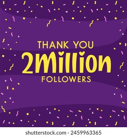 Thank you 70K followers celebration poster design with confetti and purple background स्टॉक चित्रण