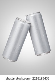 Two 300ml of Energy drink can mockup template with isolated on grey background. 3D Rendering - Εικονογράφηση στοκ
