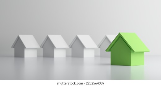 Unique house among other houses. Hunting and searching concept. 3D Rendering Stock-illustration