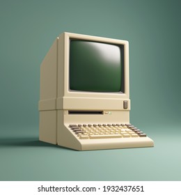 Vintage1980's personal desktop computer and built in screen and keyboard. 3D illustration. Stock Illustration