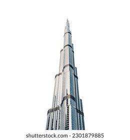 18 January 2023, Dubai, UAE: Isolated and cutted out on white background - Burj Khalifa tower skyscraper in Dubai. United Arab Emirates landmarks Stock-foto
