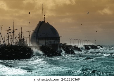 18.02.2023 storm on the coast of Hel Poland Stockfoto