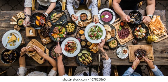 table with food, top view स्टॉक फोटो