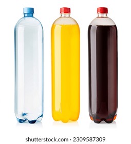 Three  large plastic bottle with  soft drink bottles isolated on white 库存照片