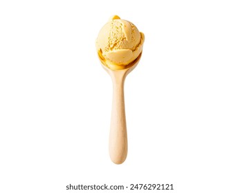 Top view ice cream scoop with icecream spoon isolated on white background 库存照片