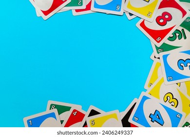 Uno cards on blue texture for background and space to text
Thailand Date : 20,9,2023 Foto stock editoriale