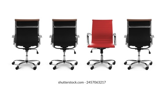 空き位置。白い背景に黒い背景に赤い事務椅子、バナーデザインの写真素材