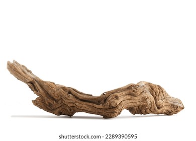 Various textured pieces of driftwood on white background. Isolated. Cutout.  Stock Photo