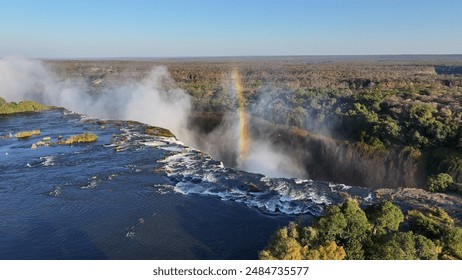 Victoria Falls At Livingstone In Northern Rhodesia Zambia. Giant Waterfalls. Nature Landscape. Livingstone At Northern Rhodesia Zambia. Zambezi River. Travel Scenery. Arkistovalokuva