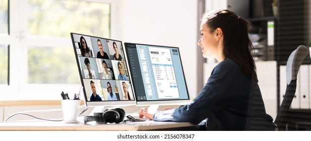 Video Conferencing Webinar Meeting. Watching Online On Multiple Screens స్టాక్ ఫోటో