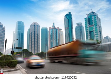 View of shanghai business district from Esplanade bridge स्टॉक फ़ोटो