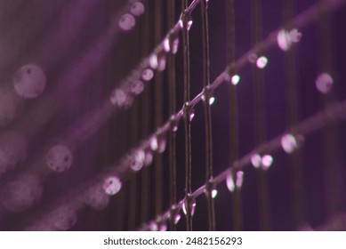 water droplets on the wire after the rain. peace. calm. quiet. close up. background. Foto Stock
