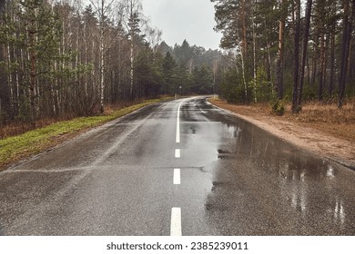 Wet road after autumn rain: stockfoto