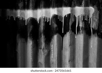 white melting drips paint. melt drips paint abstract liquid. border and drips ink. Dirty retro aged painted wall surface, flowing paint of black dark color, texture. Abstract background 库存照片