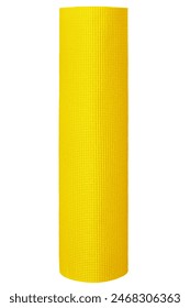 Yellow yoga mat in vertical isolated on white background. 庫存照片