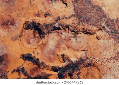 Abstract Aerial View of Desert Terrain With Red Rocks and Dirt Textures Patterns Kimberley Broome Pilbara Region Western Australia - Φωτογραφία στοκ