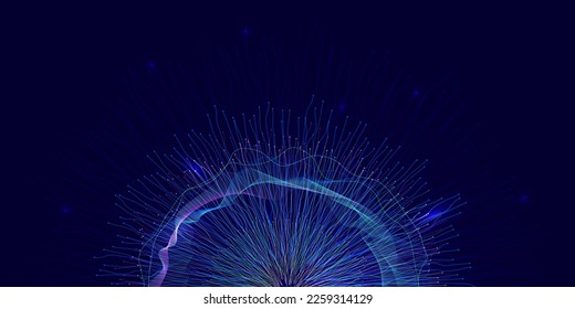 Abstract flying dragons on a dark blue background. Technological background for design on the topic of artificial intelligence, neural networks, big data. Copy space, fotografie de stoc