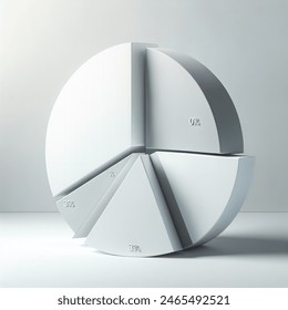 Advertising - product photo of 3D divided paper pie chart white and silver standing on white background