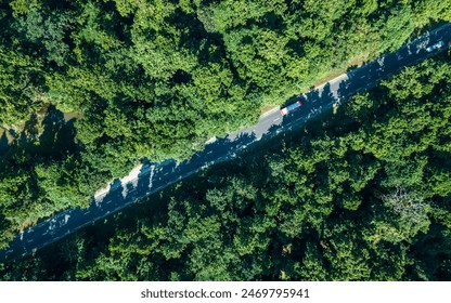 aerial view of highway road in middle of forest, Nepal. ภาพถ่ายสต็อก