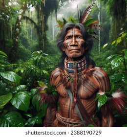 An Amazonian Tribal Man in jungle