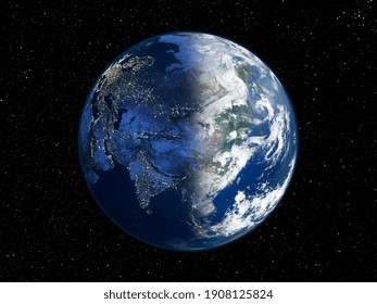 Asia, night-day satellite image - Offset Stock Photo