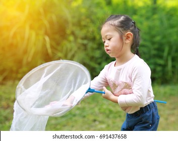 Asian girl playing in a field with insect net in summer – Ảnh có sẵn