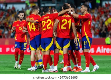 Badajoz, Spain- June 5, 2024: The Spanish soccer team plays a friendly match against the Andorra team in Bajajoz. Absolute soccer team. Euro 2024.: redactionele stockfoto