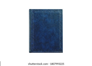 book with cover blue color isolated on white background, top view close-up Stock Photo