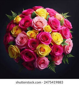 bouquet of 2 Dozen hot pink and yellow roses