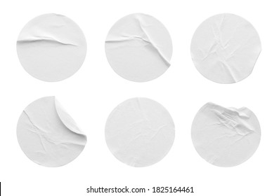 Blank white round paper sticker label set collection isolated on white background with clipping path Stock Photo