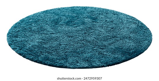 blue Modern Beautiful soft round carpets mat with textured pattern on white background, Aerial view 庫存照片