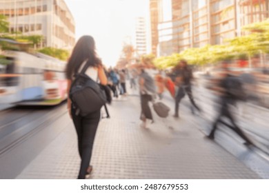 blurred for background. Crowd of people on the street. people walking on the city street. A blurry people walking. Urban, social concept. Abstract urban background with blurred buildings and street.	
 Foto stock