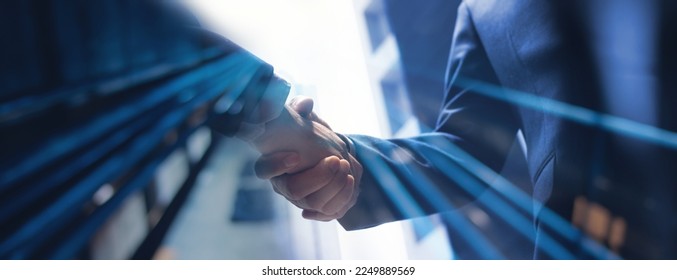 Businessmen making handshake with partner, greeting, dealing, merger and acquisition, business joint venture concept, for business, finance and investment background, teamwork and successful business Stock-foto