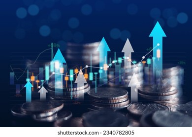 Business finance and investment concept, Capital gain world money economic growth. coin stack financial graph chart, market report on cash currency concept. Foto stock