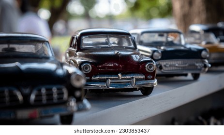 Car collection. Collection of toy cars. Little toy cars. Means of transport on a small scale. Stock Photo