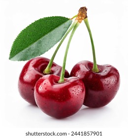 cherry isolated. cherries with leaf isolate. Whole and half of cherry on white. cherries isolate on white background. Side view cherries set – Ảnh có sẵn
