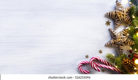 Christmas holidays composition on white wooden background with copy space for your text
 Stock Photo