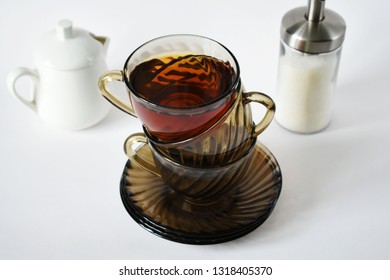 Composition of three cups of tea on white background 库存照片