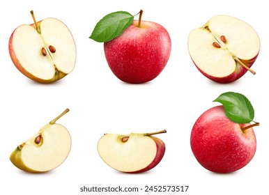 Composition of many red apple. Red apple isolated on white background. Professional studio macro shooting Stock-foto