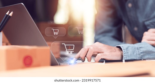 concept of selling products online ,order management in online stores, shopping on the internet ,Selling online on the Internet ,Write shipping address from customer ,order in online store ,SME 库存照片