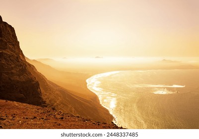 Coastal landscape, Risco de Famara, Island Lanzarote, Canary Islands, Spain, Europe.
Coastal landscape from the Famara cliffs at sunset. Stockfoto
